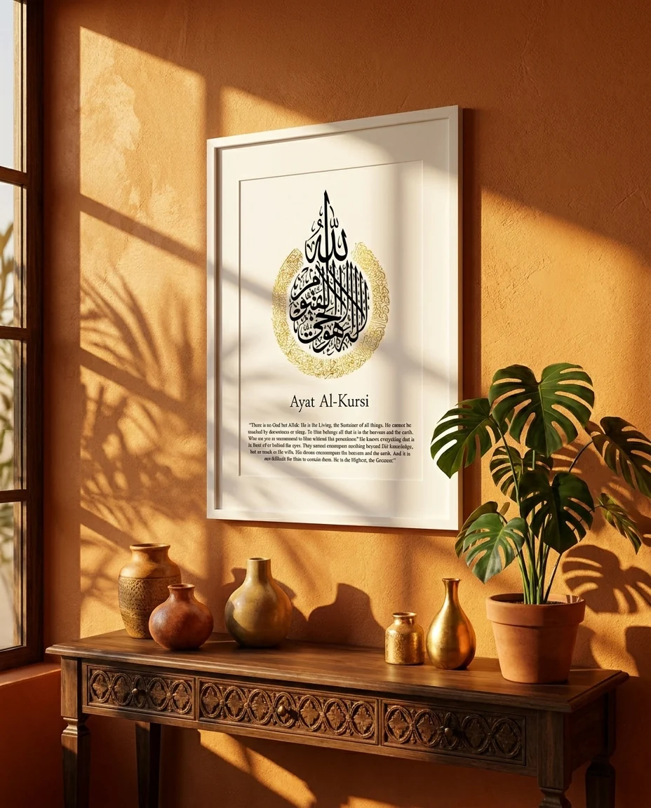 Ayatul Kursi English Calligraphy White Frame - Image 8