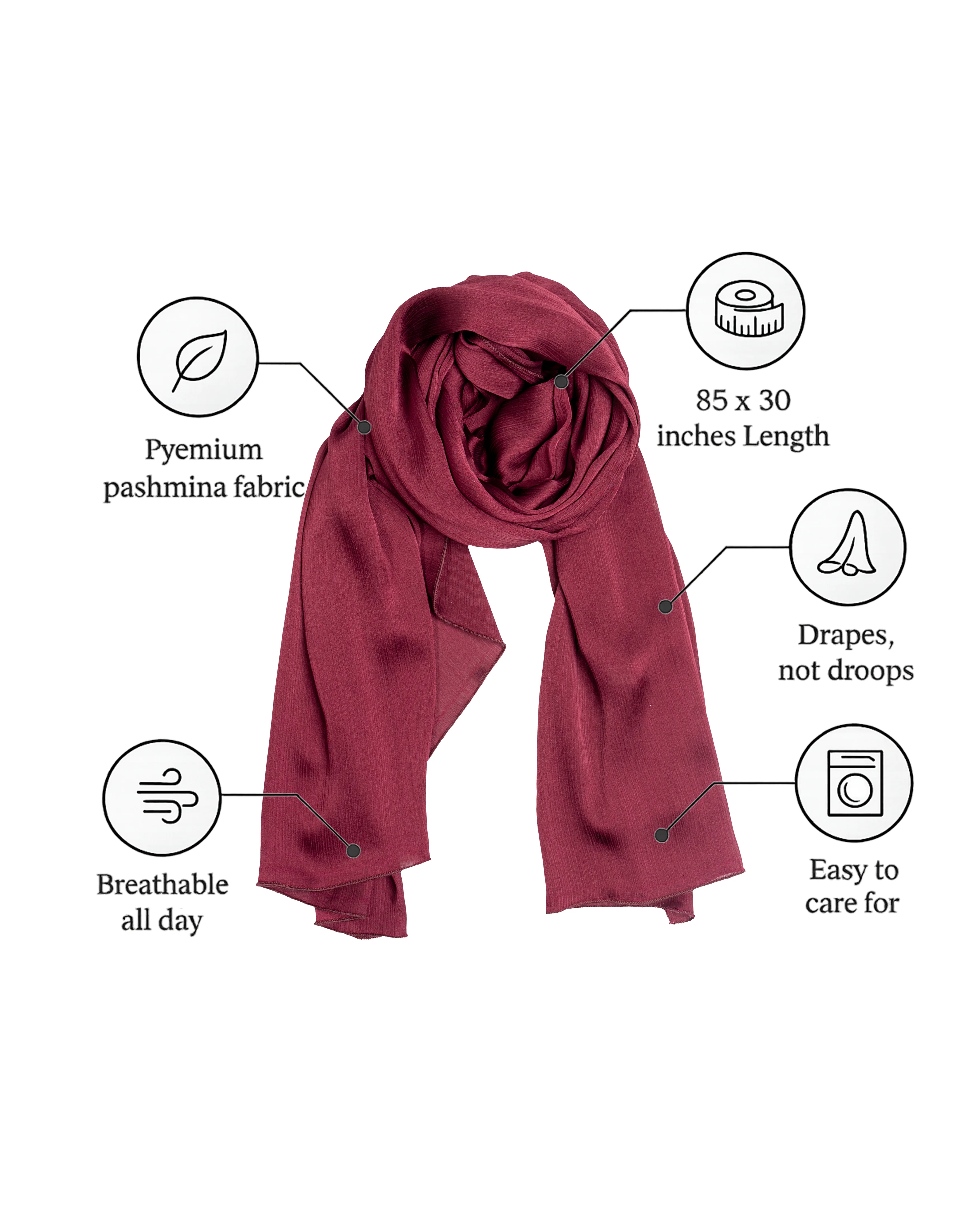Pashmina Hijab Dark Maroon (PDM) - Image 2