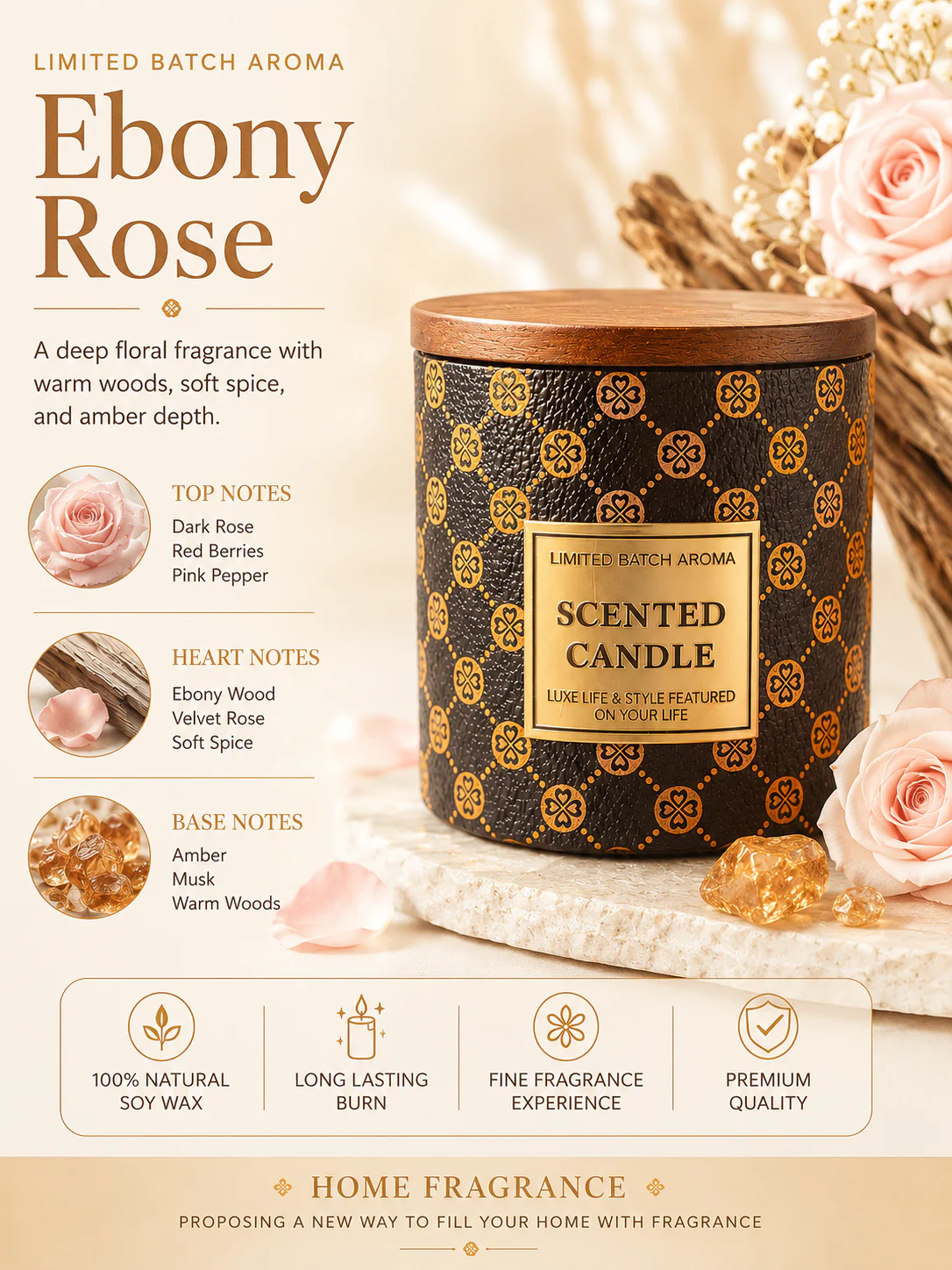 Scented Candle - Ebony Rose - Image 4